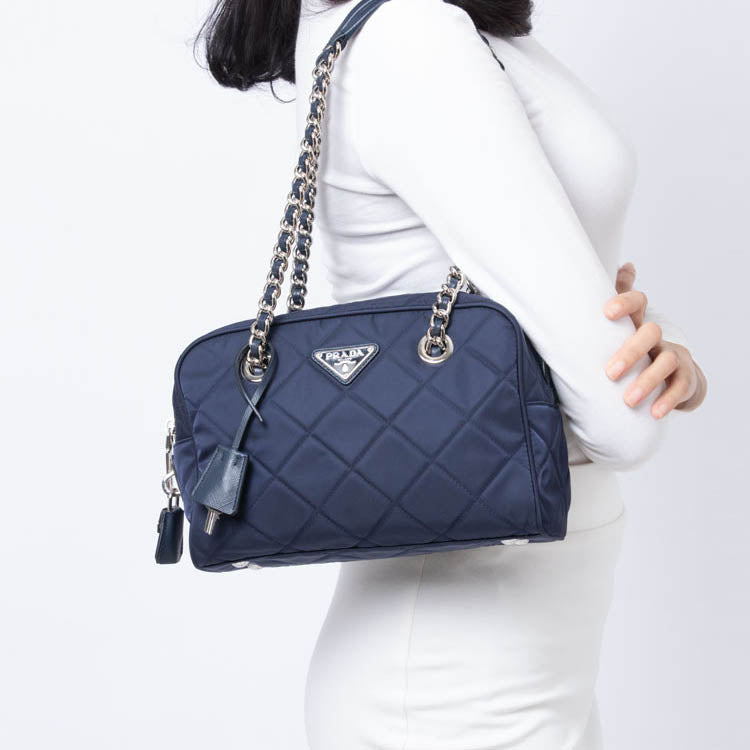 Borsa in nylon con logo blu