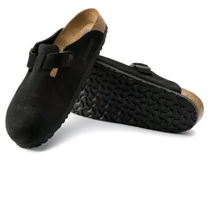 Birkenstock Boston Suede Flat Sandals Black (W)