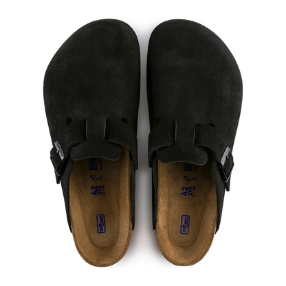 Birkenstock Boston Suede Flat Sandals Black (W)