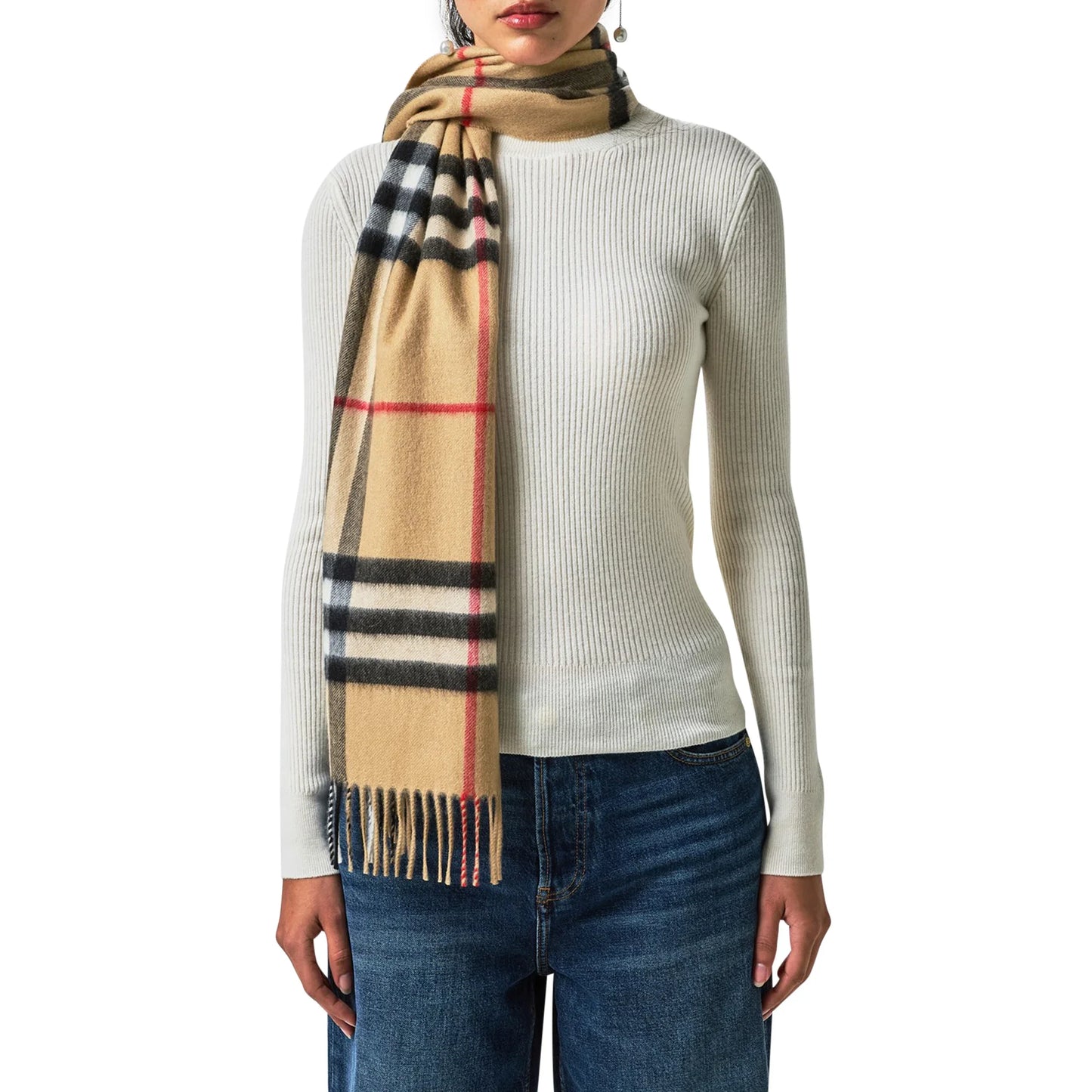 Burberry Check Cashmere Beige Scarf