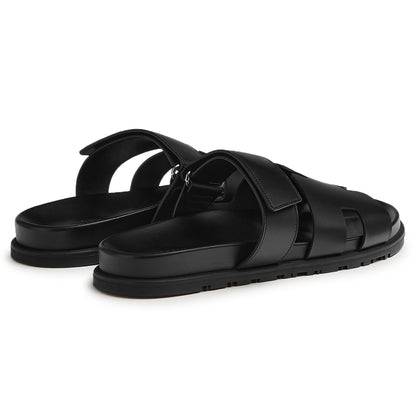 Hermès Paris Chypre Leather Black Sandals