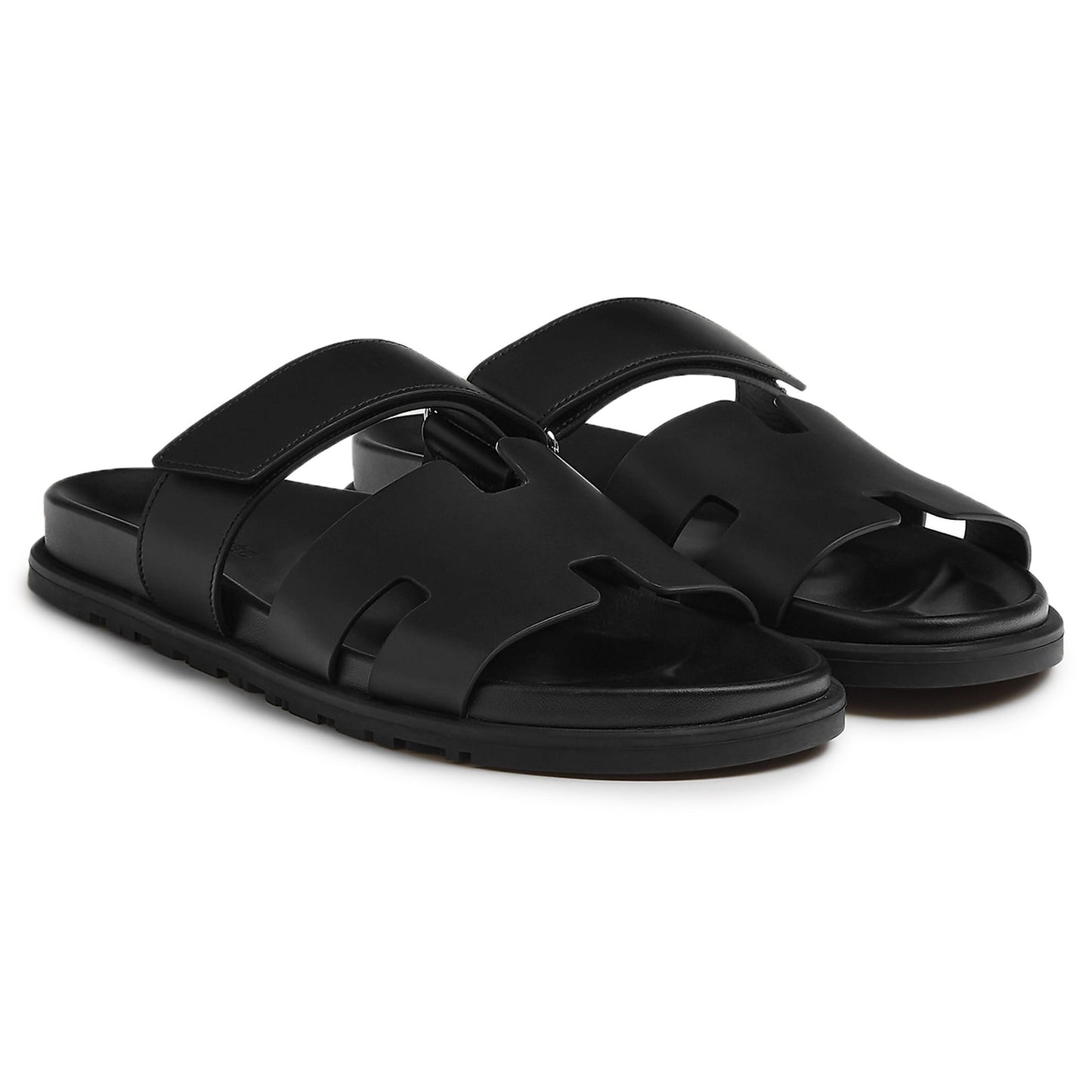 Hermès Paris Chypre Leather Black Sandals