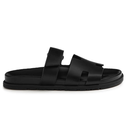 Hermès Paris Chypre Leather Black Sandals