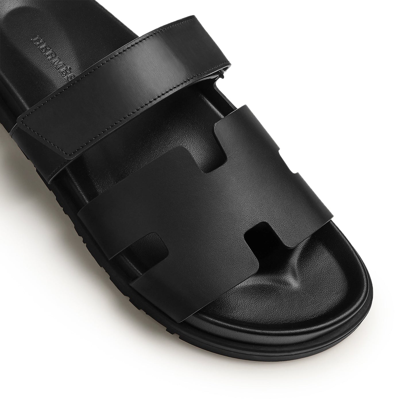 Hermès Paris Chypre Leather Black Sandals