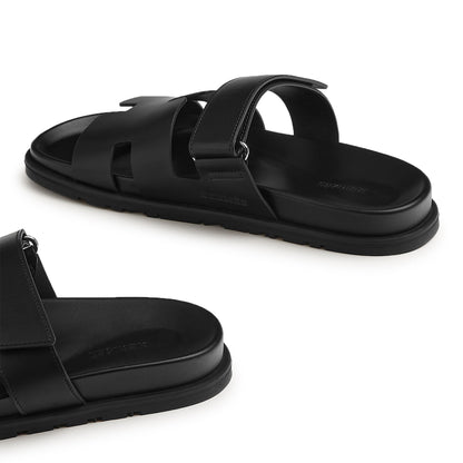 Hermès Paris Chypre Leather Black Sandals