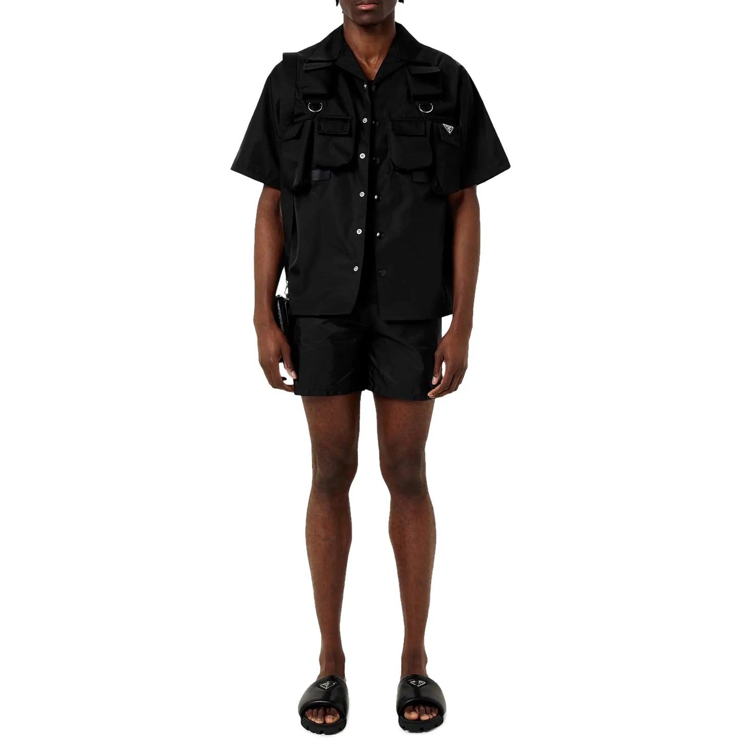 Prada Triangle Interlock Black Swim Shorts